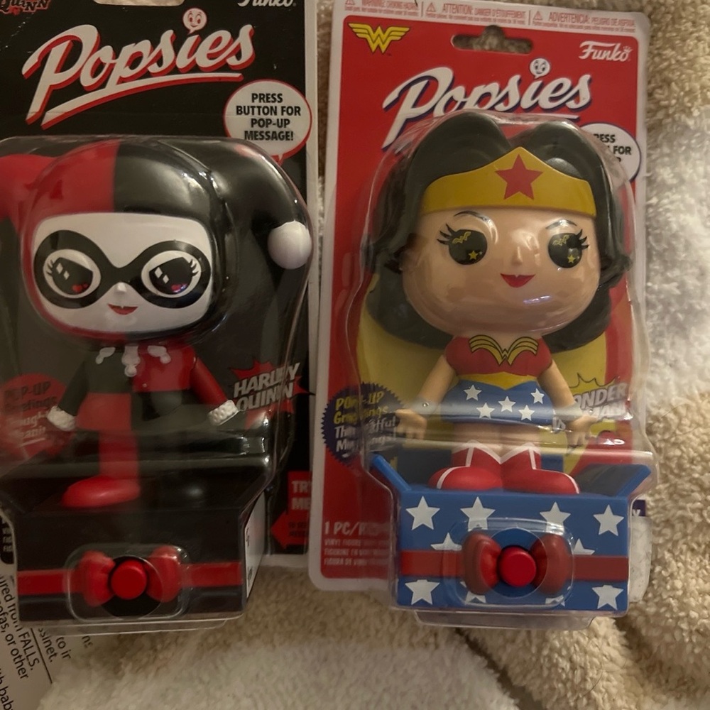 Funko Popsies Harley Quinn and Wonder Woman Figures - Red, Black, Blue